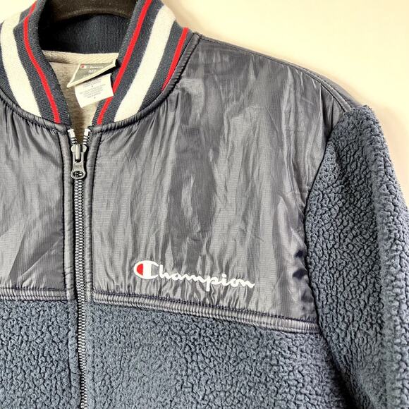 Champion Mens Navy Blue Varsity Sherpa Full Zip Jacket Size M - Picture 3 of 9